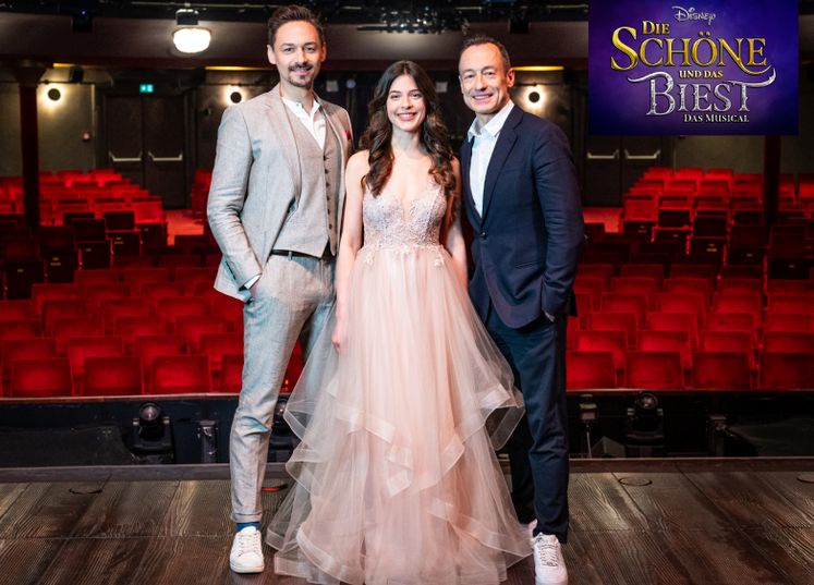 Marlene Jubelius (Belle) und Dominik Hees (Das Biest) mit Christian Struppeck (VBW) © Stefanie Steindl
