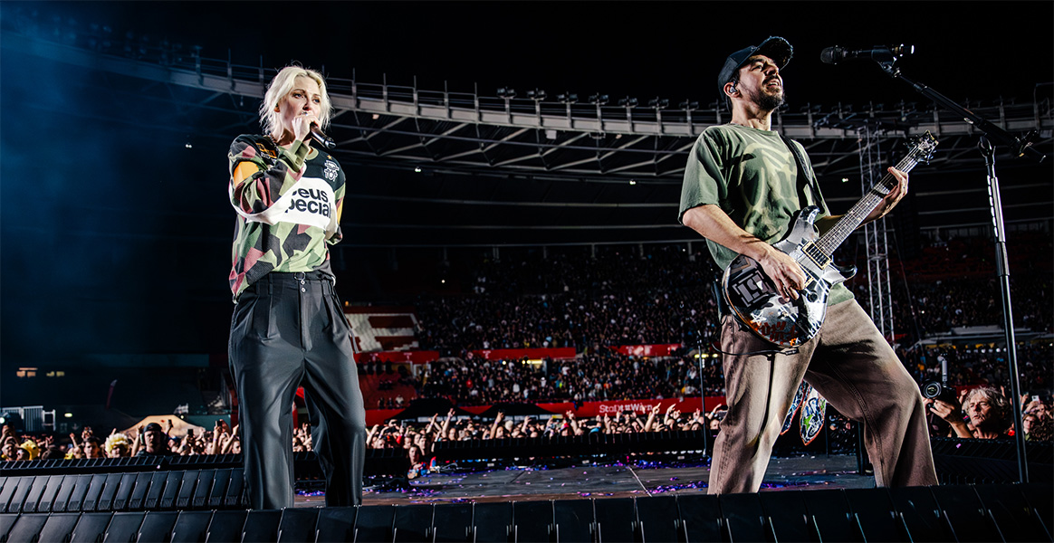 Linkin Park bei ihrem furiosen Konzert am 9. Juni im Happel-Stadion. Bild: Cherie Hansson 